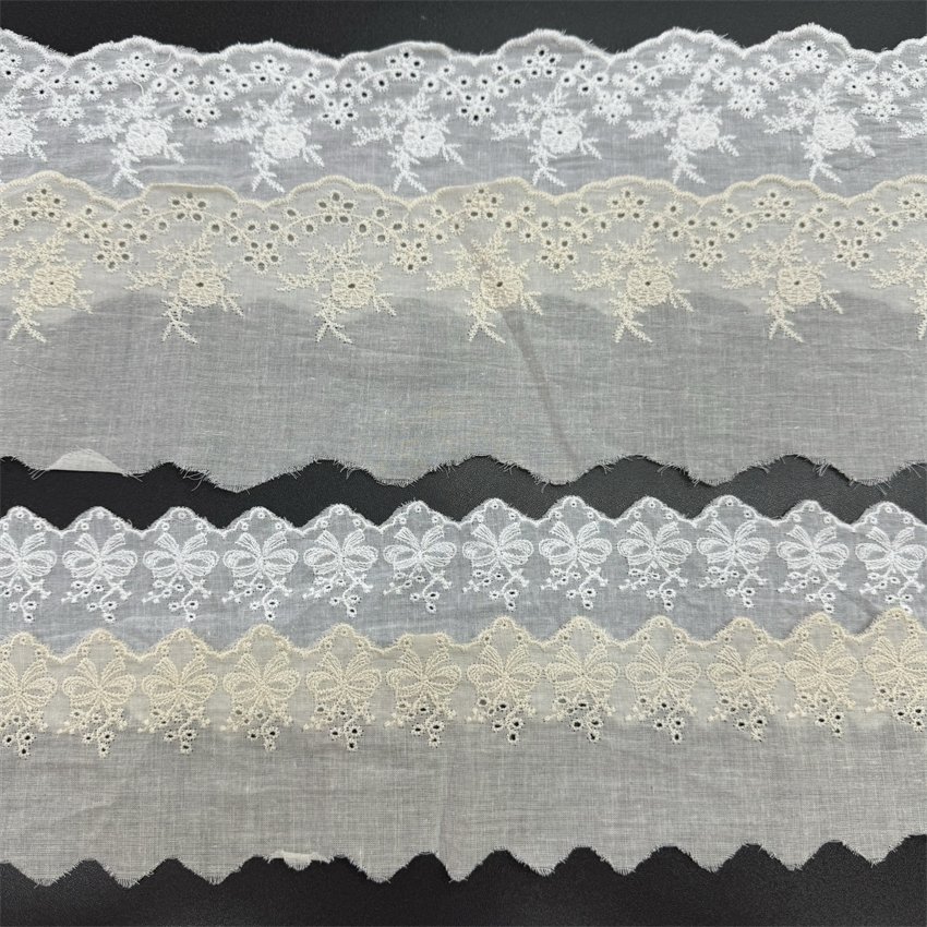Fine woven cotton fabric carvend holes Trimming lace water soluble Embroidery border lace trim garment