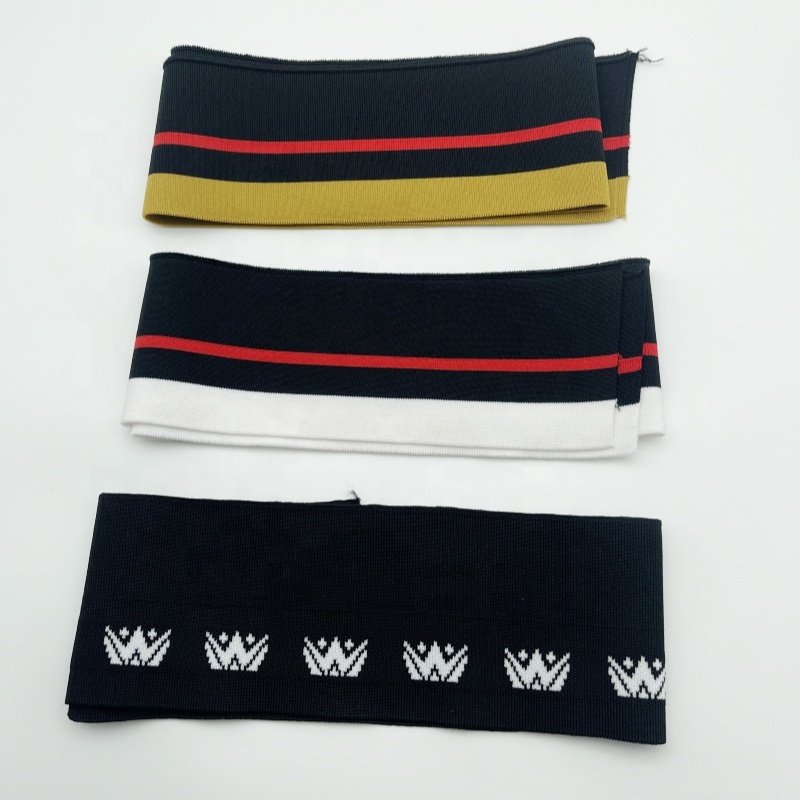 Custom Eco-friendly polyester ribbing collar jacquard knit neck trim