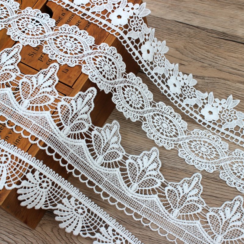 Zeal Manufacturer's Embroidered White Milk Silk Fabric Custom Chemical Lace Trimmings Sewing Fashion Bridal Clothing Wholesale