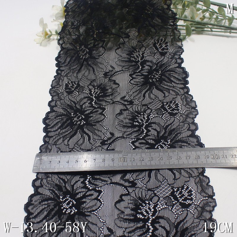 Manufacturers direct sales black 19cm wide flower lace Elastic Lingerie elastic stretch lace trim for women