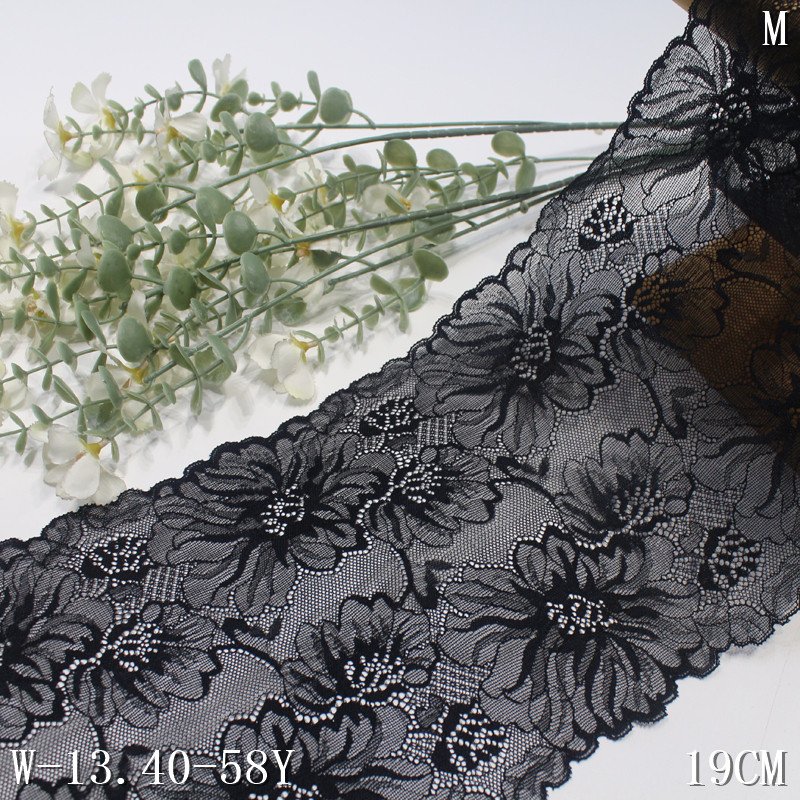 Manufacturers direct sales black 19cm wide flower lace Elastic Lingerie elastic stretch lace trim for women