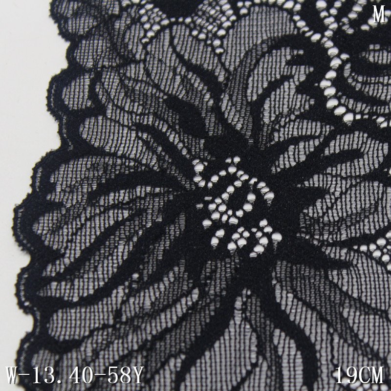 Manufacturers direct sales black 19cm wide flower lace Elastic Lingerie elastic stretch lace trim for women