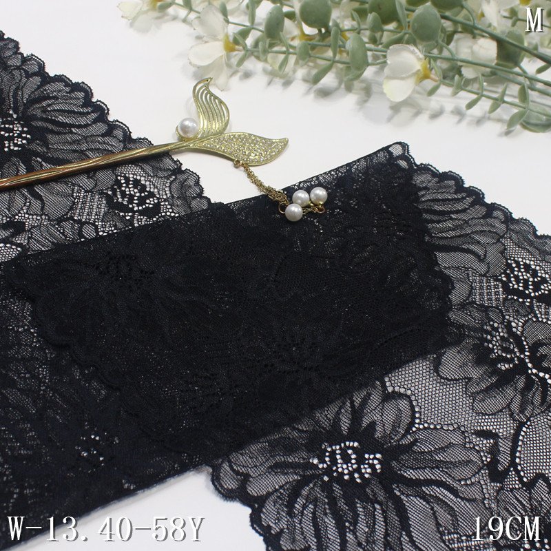 Manufacturers direct sales black 19cm wide flower lace Elastic Lingerie elastic stretch lace trim for women