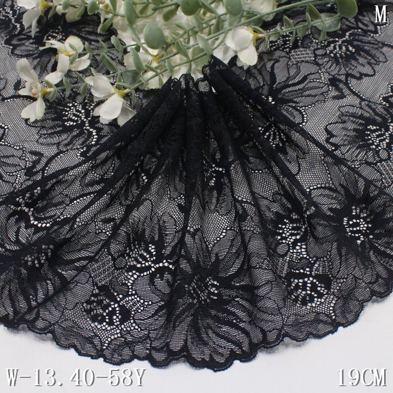 Manufacturers direct sales black 19cm wide flower lace Elastic Lingerie elastic stretch lace trim for women