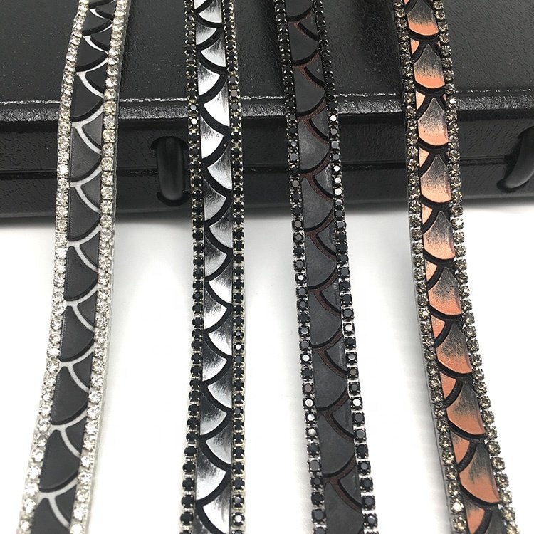 2021 new hot sale fashion garment decoration PU leather trim hot fix rhinestone trim for shoe garment etc