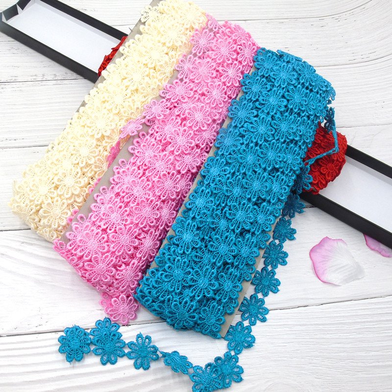 25mm colorful small embroidery lace trim polyester lace fabric daisy flower lace trim
