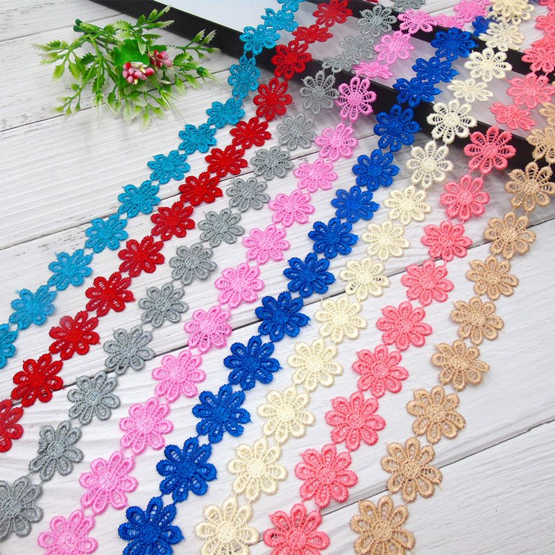 25mm colorful small embroidery lace trim polyester lace fabric daisy flower lace trim