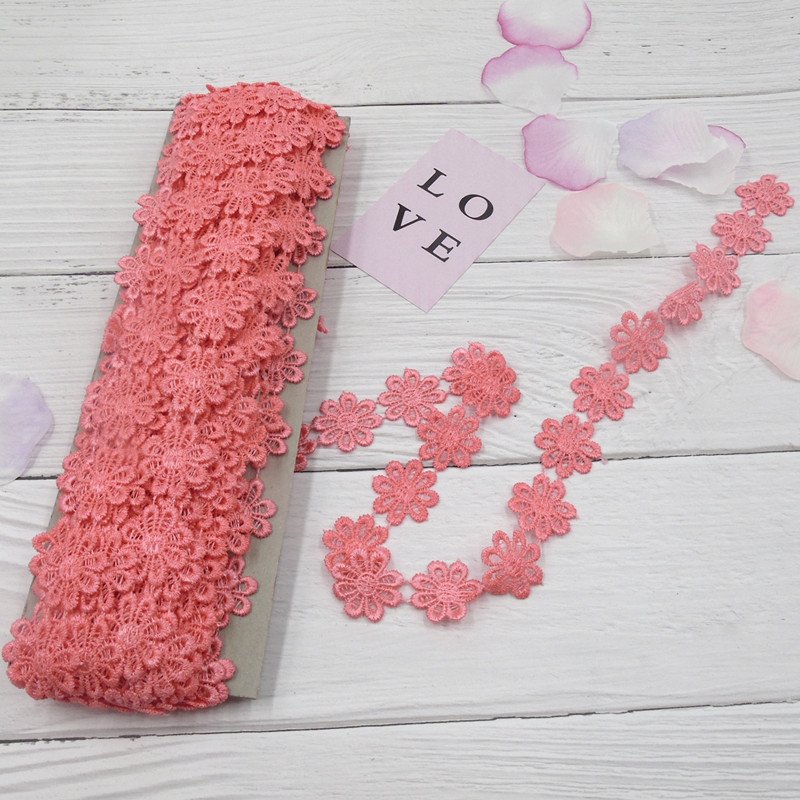 25mm colorful small embroidery lace trim polyester lace fabric daisy flower lace trim
