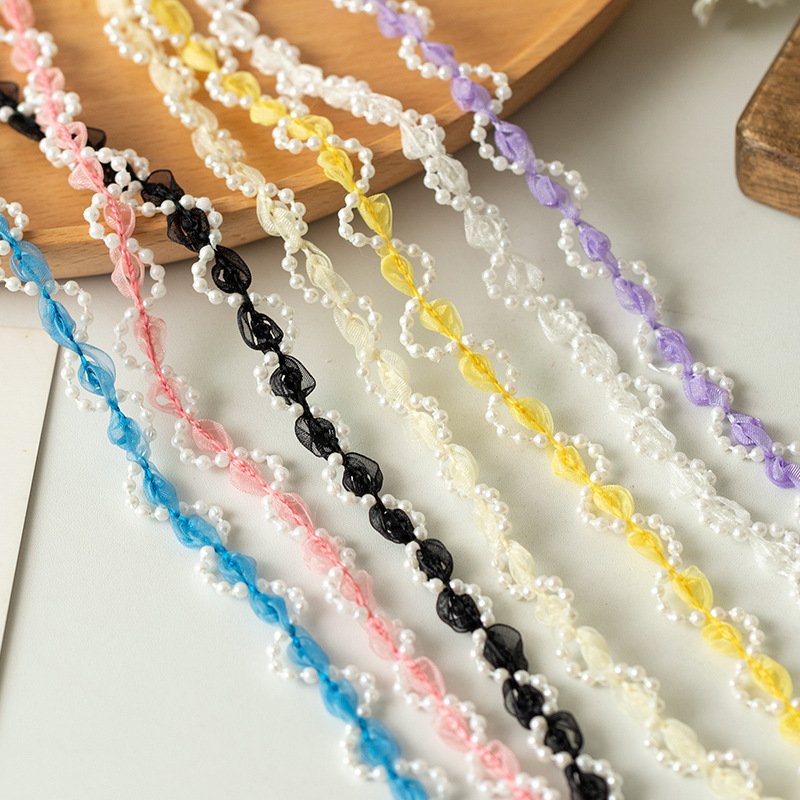 Factory direct sales 1.0CM rose yarn 3 mm pearl border small fragrance clothing toy doll decorative belt lace taim
