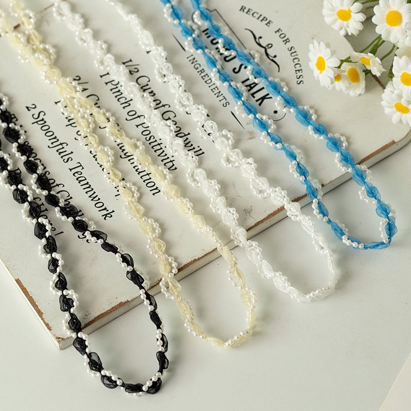 Factory direct sales 1.0CM rose yarn 3 mm pearl border small fragrance clothing toy doll decorative belt lace taim