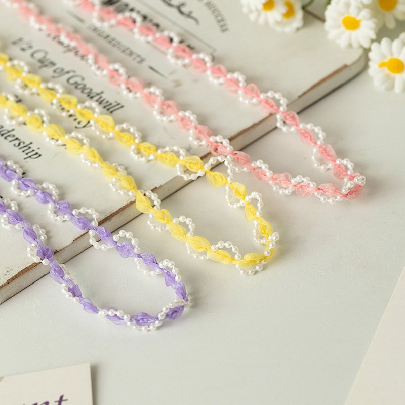 Factory direct sales 1.0CM rose yarn 3 mm pearl border small fragrance clothing toy doll decorative belt lace taim