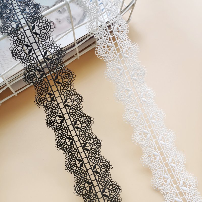 Swiss Voile Polyester Lace Trim 4.8 CM Width Milk Silk Floral Black White Embroidery Lace Trimming
