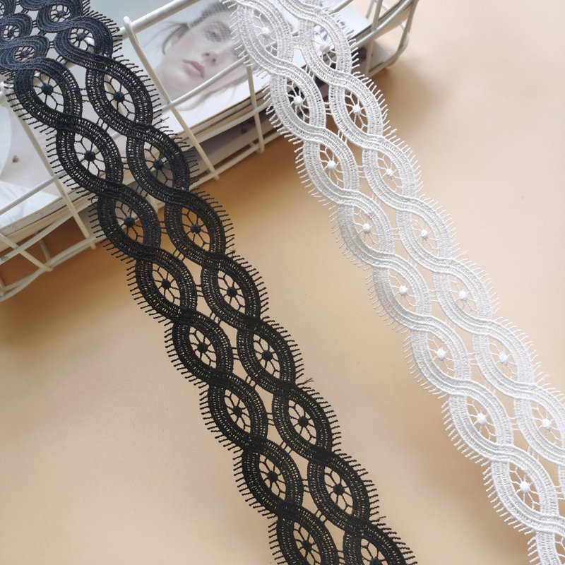 Swiss Voile Polyester Lace Trim 4.8 CM Width Milk Silk Floral Black White Embroidery Lace Trimming
