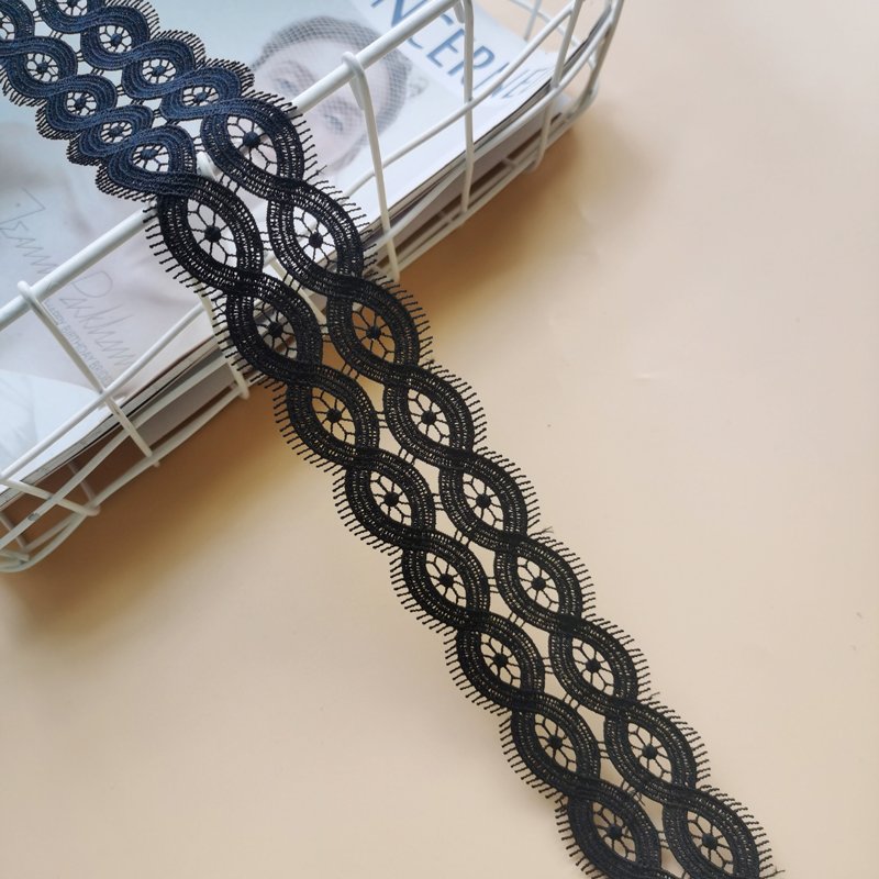 Swiss Voile Polyester Lace Trim 4.8 CM Width Milk Silk Floral Black White Embroidery Lace Trimming