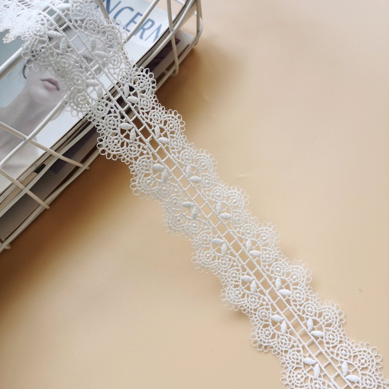 Swiss Voile Polyester Lace Trim 4.8 CM Width Milk Silk Floral Black White Embroidery Lace Trimming