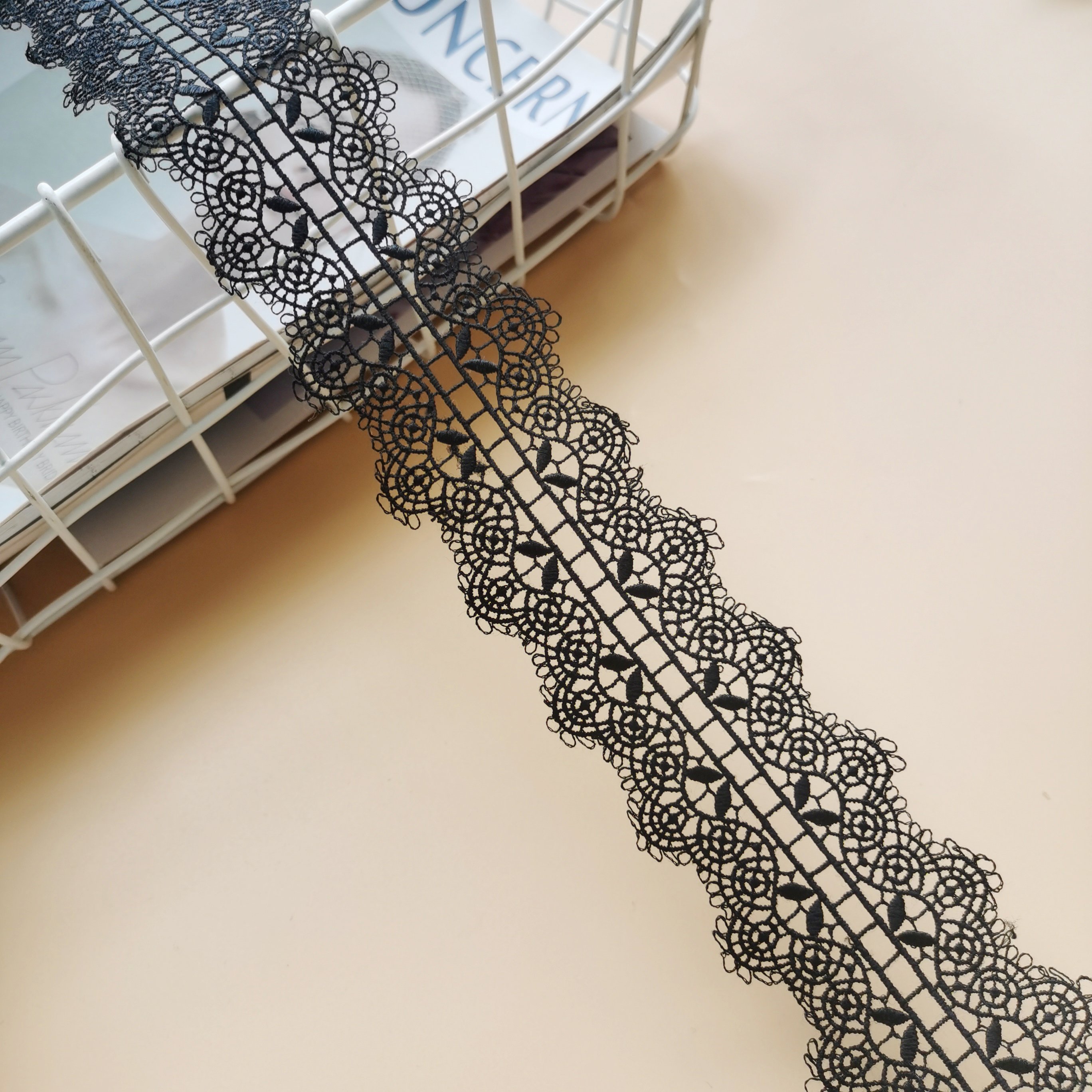 Swiss Voile Polyester Lace Trim 4.8 CM Width Milk Silk Floral Black White Embroidery Lace Trimming