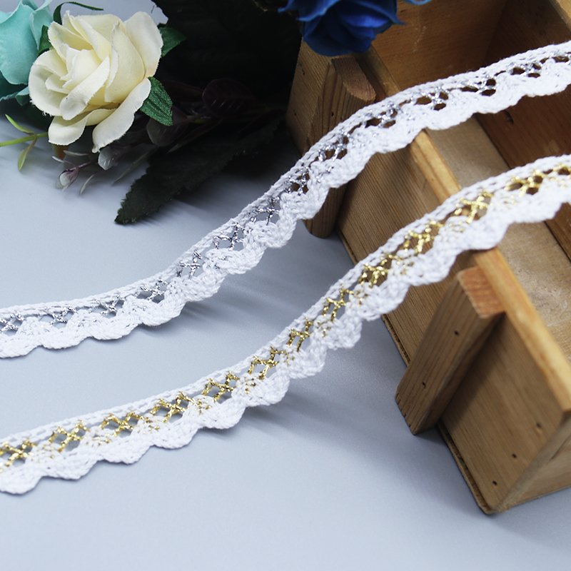 high quality cotton polyester crochet lace trim metallic cheap eco friendly gold lace trim for garment