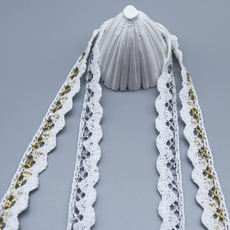 high quality cotton polyester crochet lace trim metallic cheap eco friendly gold lace trim for garment