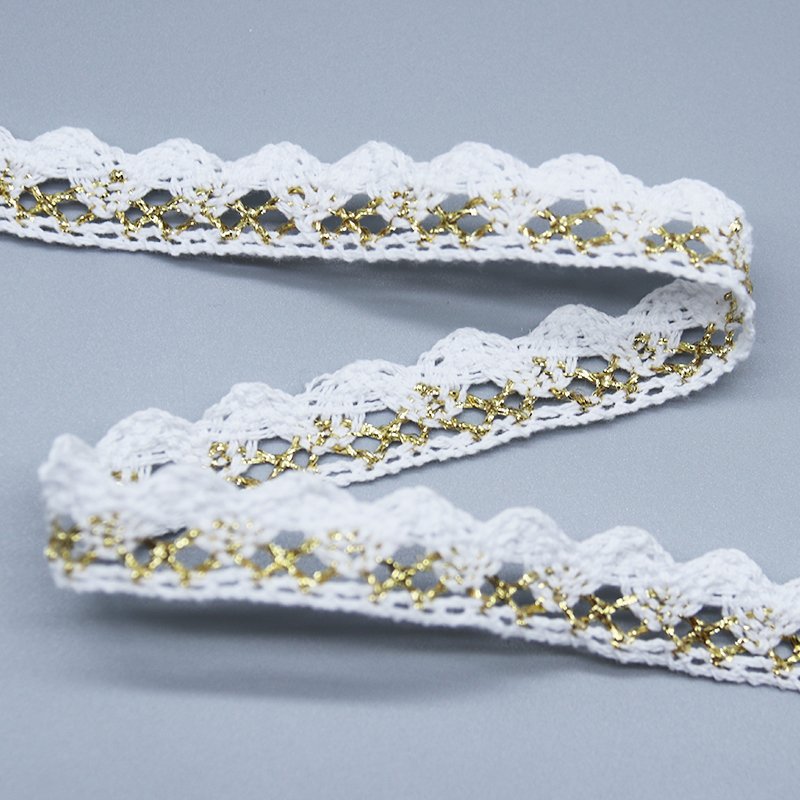 high quality cotton polyester crochet lace trim metallic cheap eco friendly gold lace trim for garment