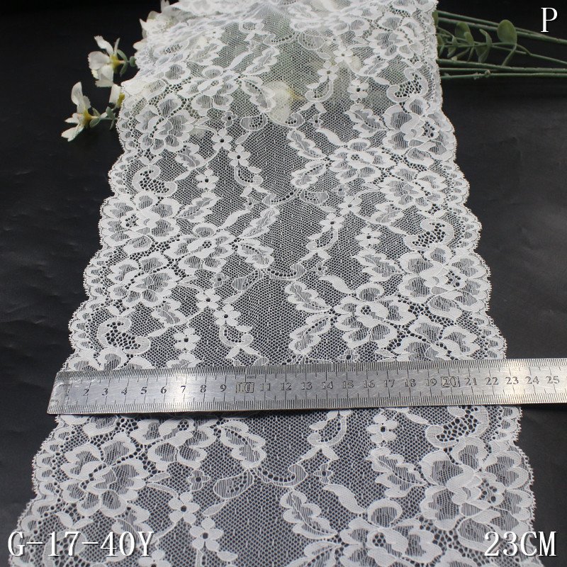 2024 High Quality White Stretch Elastic Lace Trim 23cm Width for Women's Lingerie Underwear Decoration