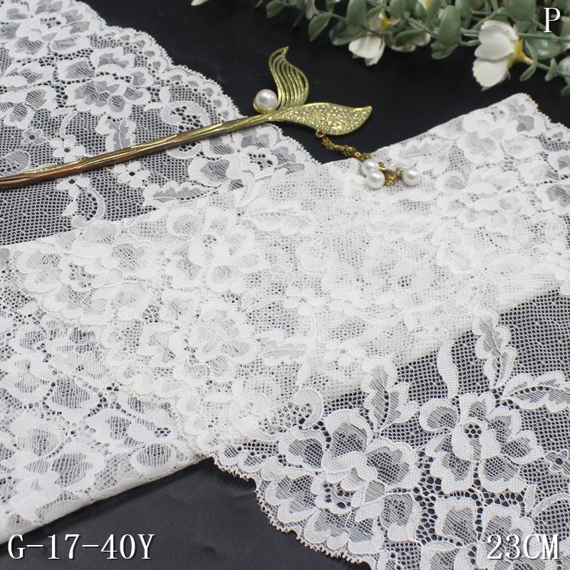 2024 High Quality White Stretch Elastic Lace Trim 23cm Width for Women's Lingerie Underwear Decoration