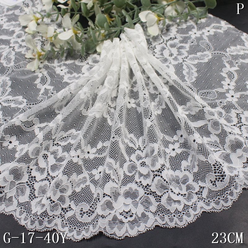 2024 High Quality White Stretch Elastic Lace Trim 23cm Width for Women's Lingerie Underwear Decoration