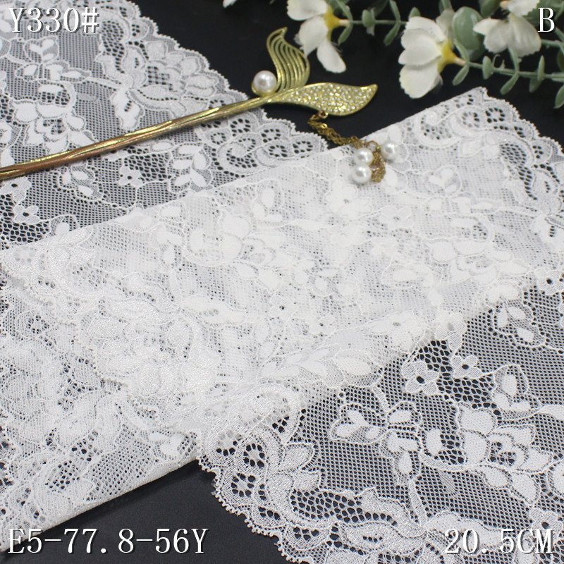 Hot Sale White Spandex Elastic Lace 22cm Wide soft Stretch Lace Trim Knitted Lace Fabric For Women