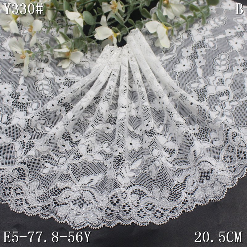 Hot Sale White Spandex Elastic Lace 22cm Wide soft Stretch Lace Trim Knitted Lace Fabric For Women