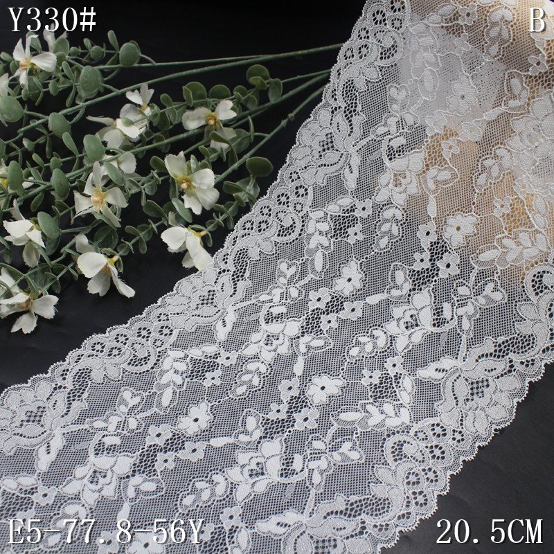 Hot Sale White Spandex Elastic Lace 22cm Wide soft Stretch Lace Trim Knitted Lace Fabric For Women