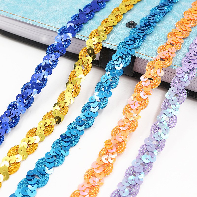 Manufacture Multicolor Lace Border Colorful wave Sequins S Shape Braided Trimming Edge Sewing sequin Lace Trim