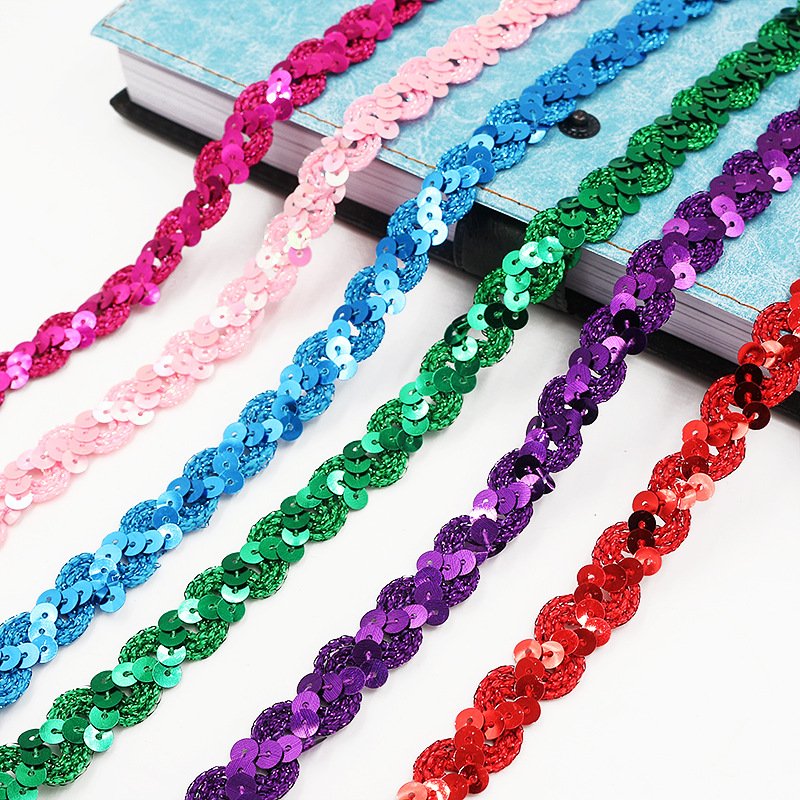 Manufacture Multicolor Lace Border Colorful wave Sequins S Shape Braided Trimming Edge Sewing sequin Lace Trim