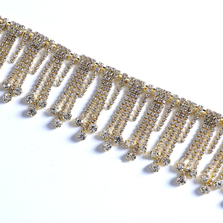 46MM New Design Silver/Gold/Rose Gold Long Fringe Crystal Rhinestone Applique Trim Tassel Strass Chain Trimmings