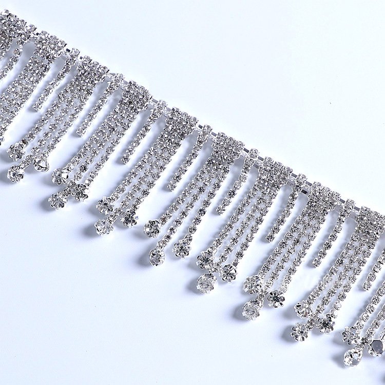46MM New Design Silver/Gold/Rose Gold Long Fringe Crystal Rhinestone Applique Trim Tassel Strass Chain Trimmings