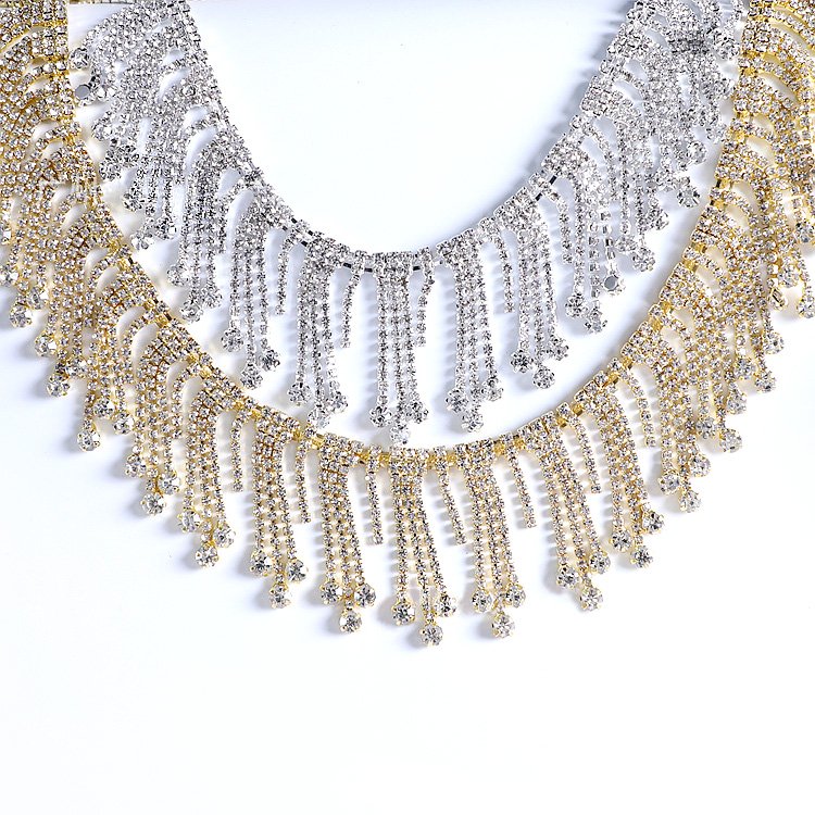 46MM New Design Silver/Gold/Rose Gold Long Fringe Crystal Rhinestone Applique Trim Tassel Strass Chain Trimmings