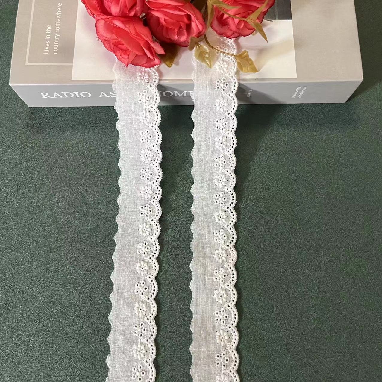 Top Quality Luxury New design Flower Border Ivory embroidery 100% cotton lace trim For Women Lingerie Dress
