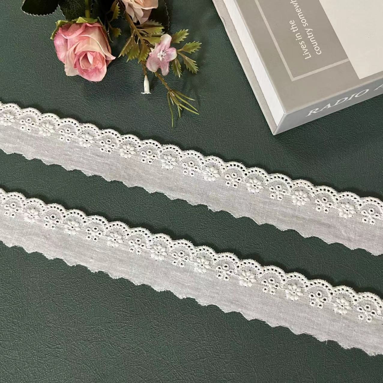 Top Quality Luxury New design Flower Border Ivory embroidery 100% cotton lace trim For Women Lingerie Dress