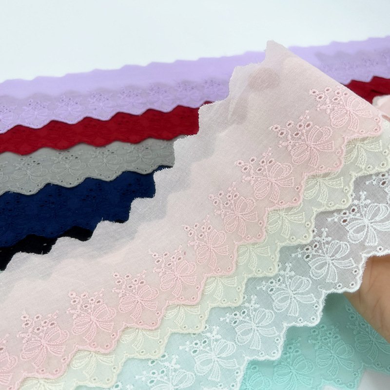 Wholesale Colorful Cotton Eyelet Lace Trim Embroidery 7 cm Wide Embroidered Cotton Lace Trimming For Clothing