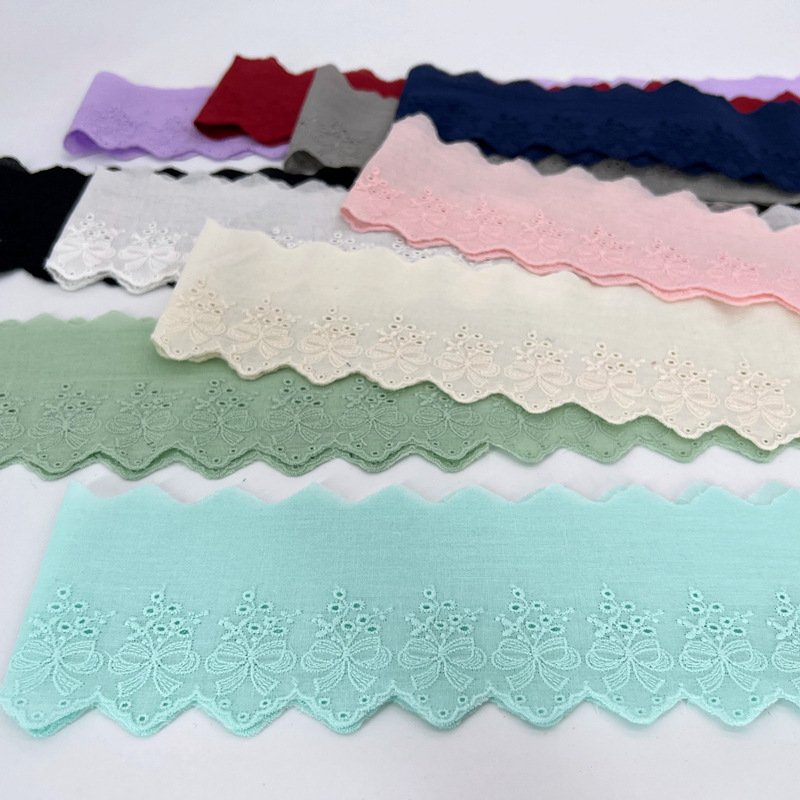 Wholesale Colorful Cotton Eyelet Lace Trim Embroidery 7 cm Wide Embroidered Cotton Lace Trimming For Clothing