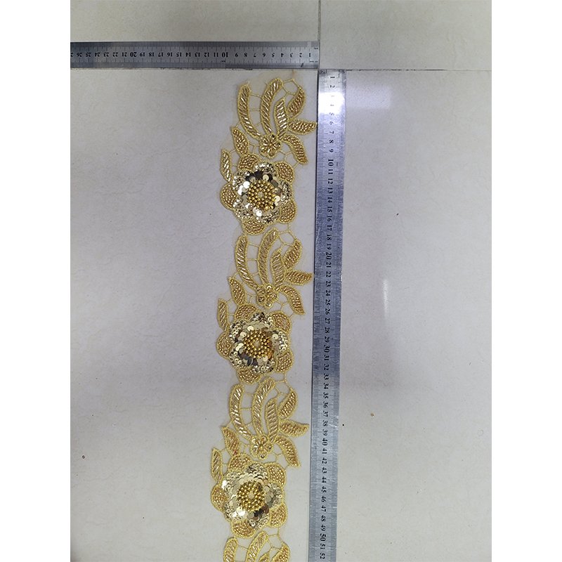 Multi Design Gold Lace Trim Beaded Embroidery Applique 3D Flower Lace Trim Beaded Sequin Trim for dress