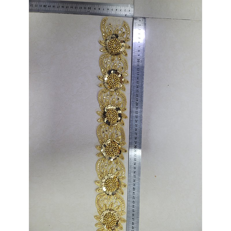 Multi Design Gold Lace Trim Beaded Embroidery Applique 3D Flower Lace Trim Beaded Sequin Trim for dress