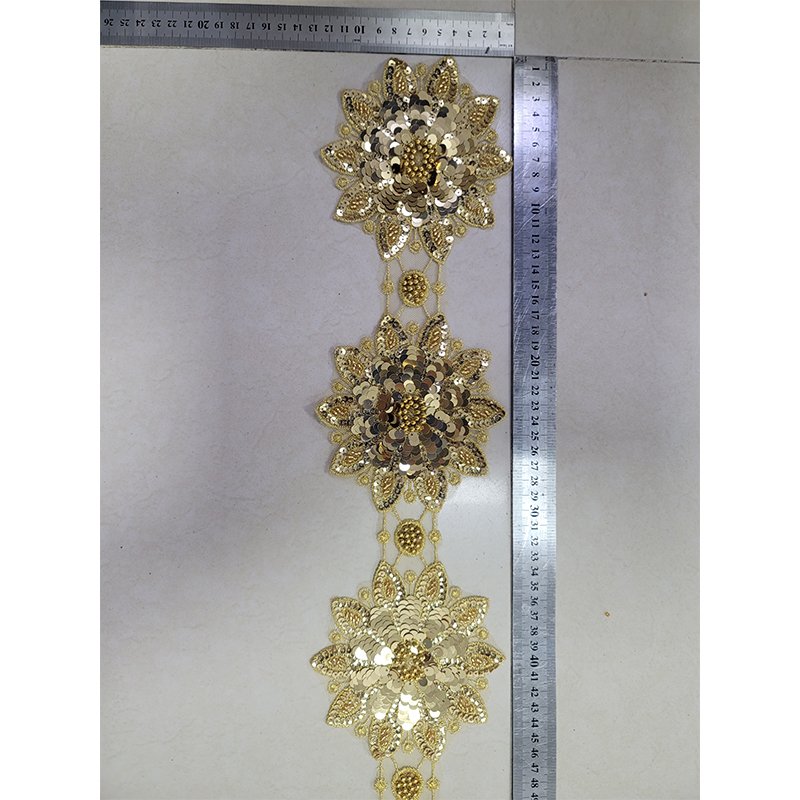 Multi Design Gold Lace Trim Beaded Embroidery Applique 3D Flower Lace Trim Beaded Sequin Trim for dress