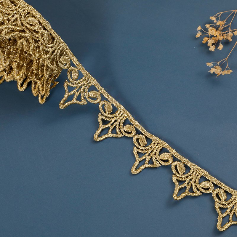 high-quality 3cm sewing african accessories embroidery water-soluble indian gold lace trim for wedding dresses clothing JDB41
