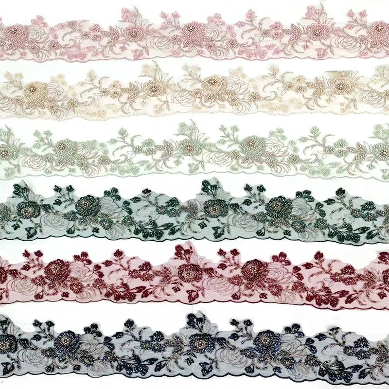 Custom Special Hot Selling High Quality End Trim Embroidered Tulle Lace Fabric
