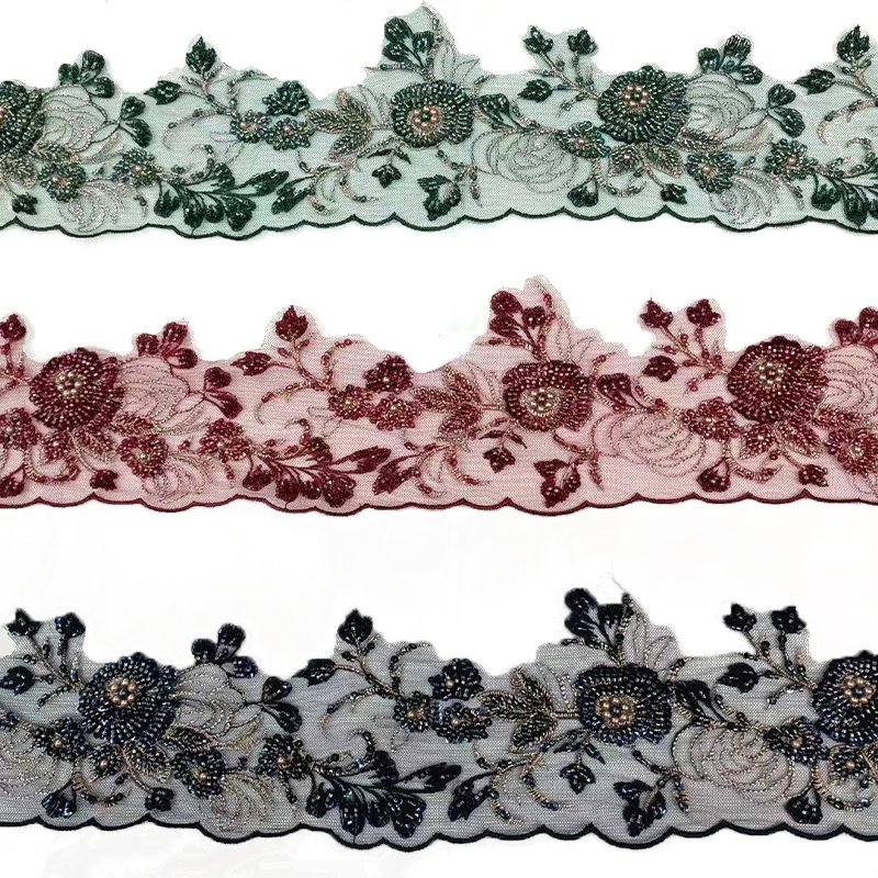 Custom Special Hot Selling High Quality End Trim Embroidered Tulle Lace Fabric