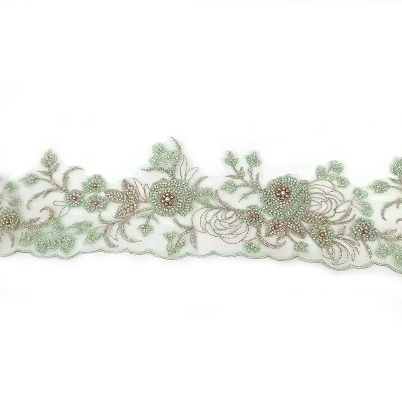 Custom Special Hot Selling High Quality End Trim Embroidered Tulle Lace Fabric