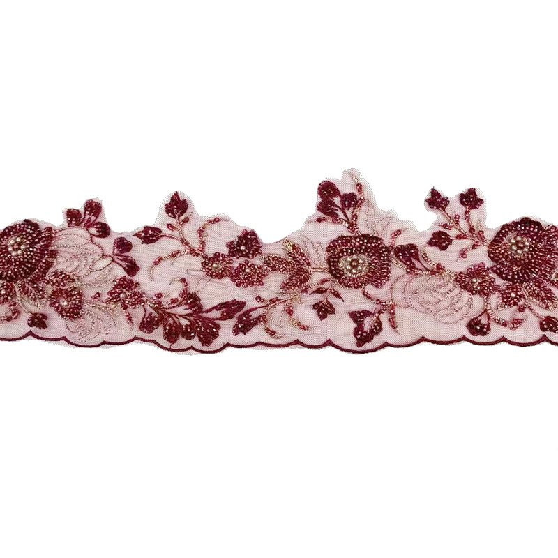 Custom Special Hot Selling High Quality End Trim Embroidered Tulle Lace Fabric