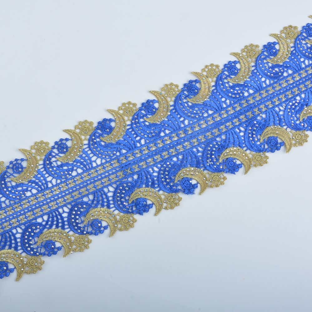 Hot Sell fashion colors Trimming lace Embroidery border lace trim with rhinestone garment clothes