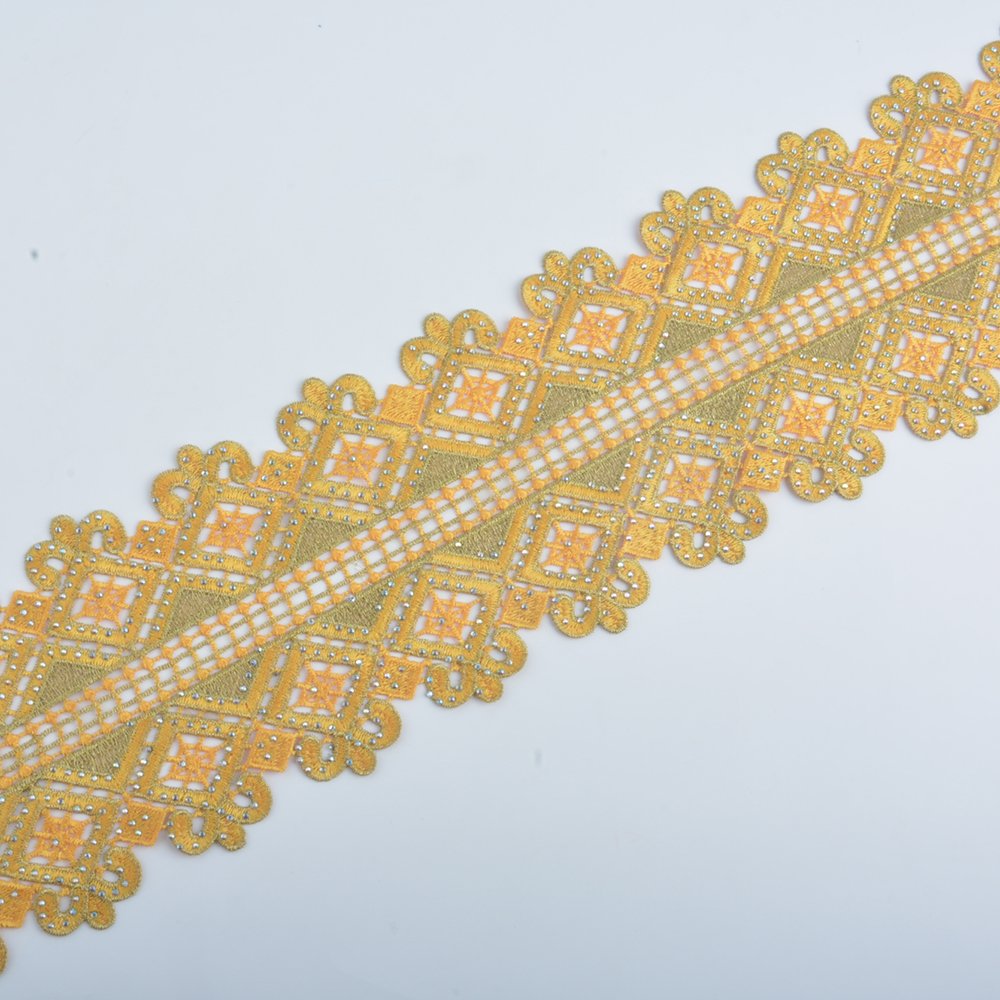 Hot Sell fashion colors Trimming lace Embroidery border lace trim with rhinestone garment clothes