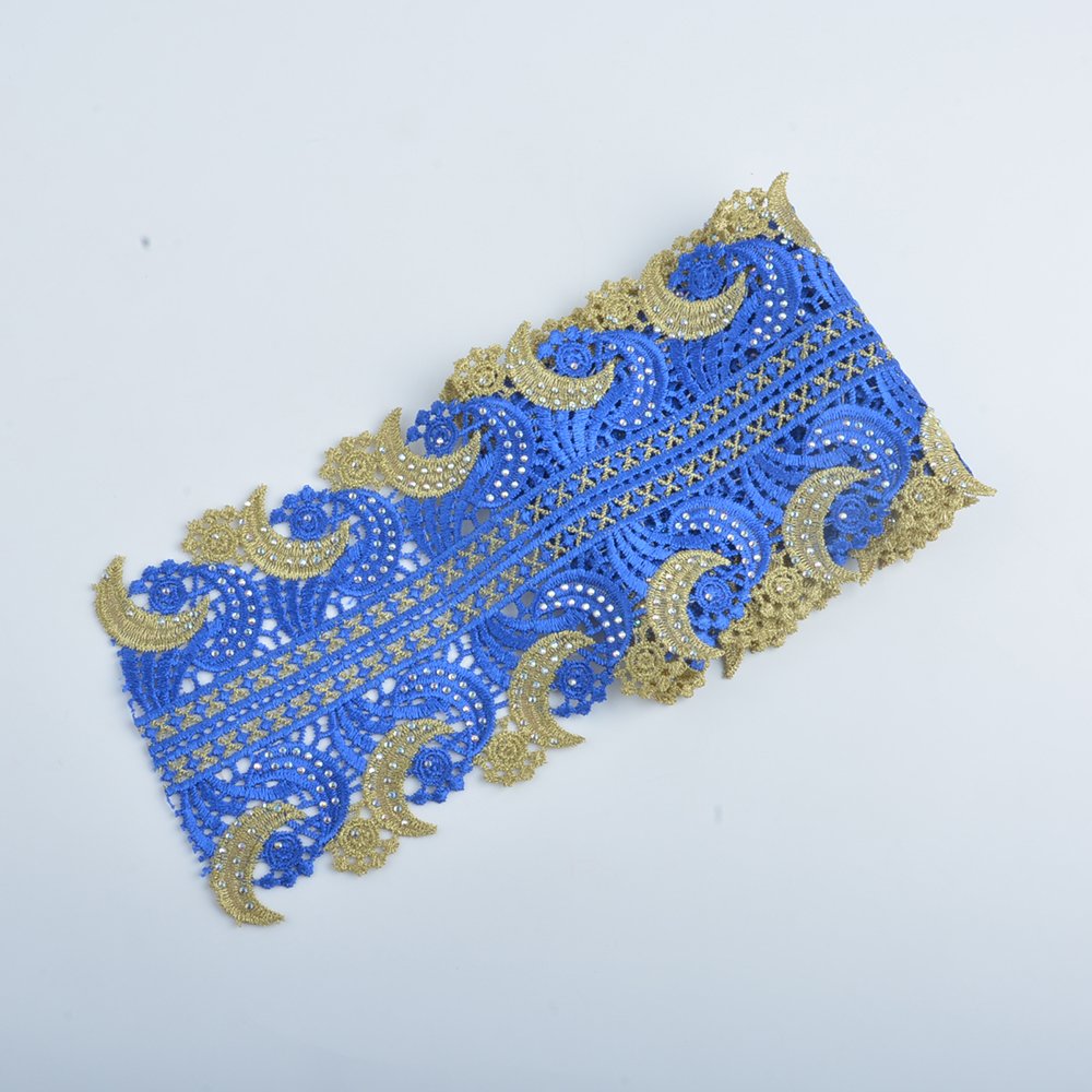 Hot Sell fashion colors Trimming lace Embroidery border lace trim with rhinestone garment clothes