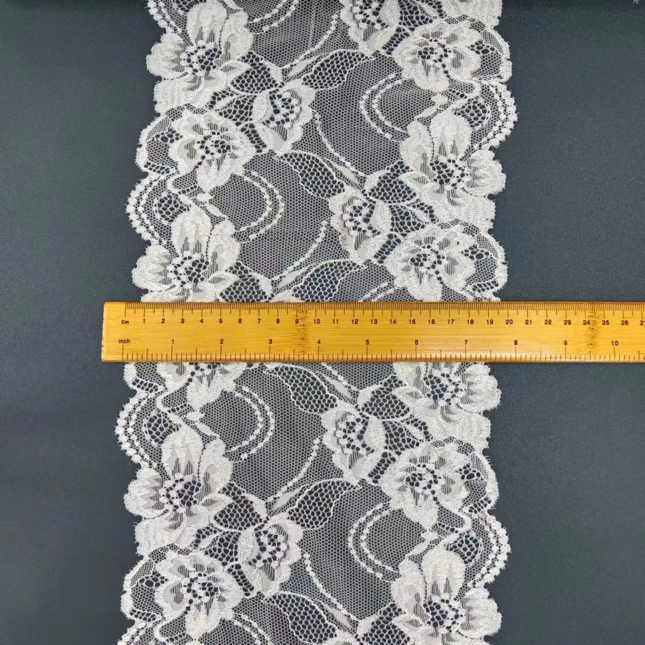 20 cm Custom Delicate Voile Nylon Spandex Tulle Lace Fabric Elastic Pink Lace Trim for Women's Bra Underwear & Decoration